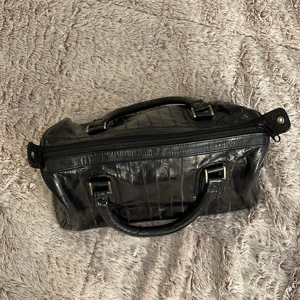 Genuine Eel Skin Handbag‎ Black Top Handle Zipper Closure Classic